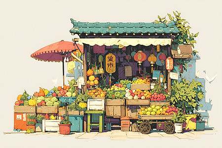 店铺前的蔬菜水果图片