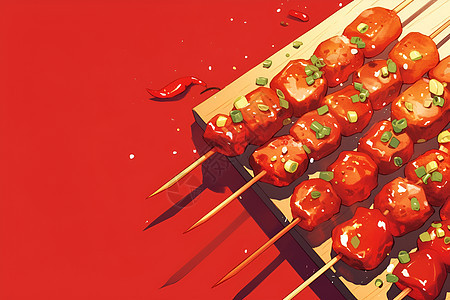 中式烤肉串和辣椒图片