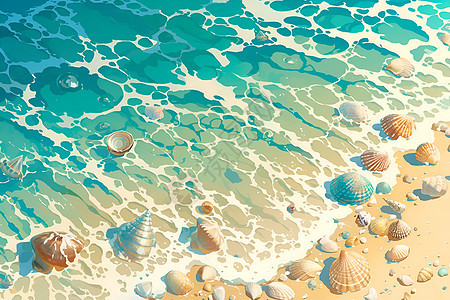 夏日海滩上贝壳图片