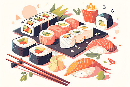 美味寿司卷插图图片
