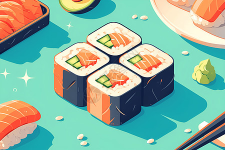 寿司卷与新鲜的鱼图片