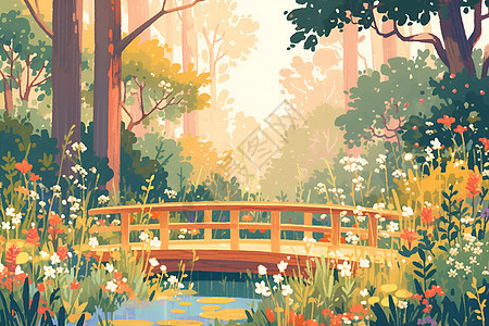 树林里的木栈桥图片
