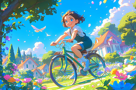 公园骑自行车的女孩图片