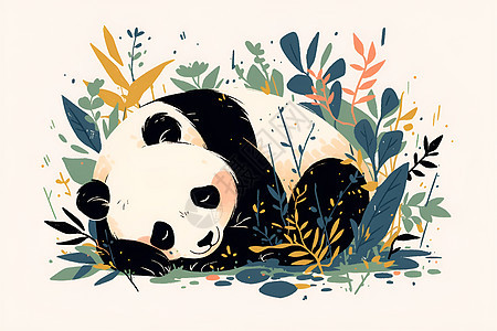 躺在草丛里睡觉的熊猫图片