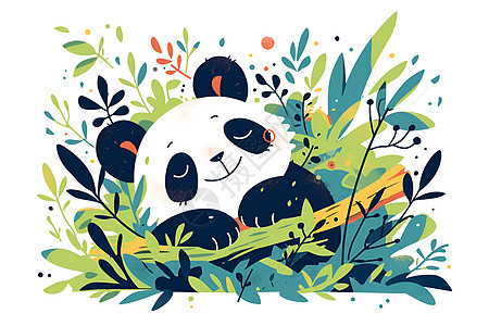 草丛里酣睡的熊猫图片
