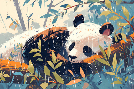 雨中睡觉的熊猫图片