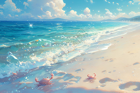 沙滩上的小螃蟹背景图片
