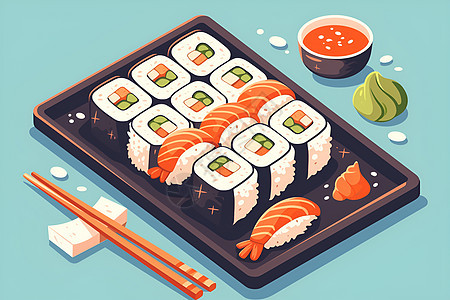 一盘多彩的寿司图片