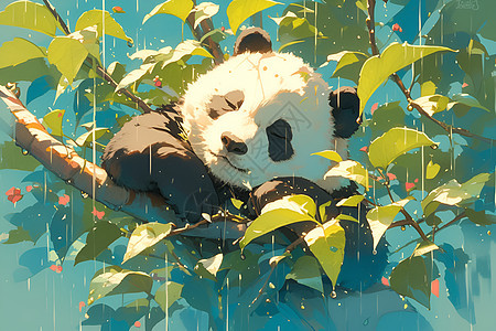 趴在树枝上的熊猫图片