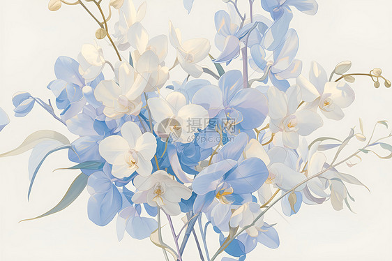 蓝色兰花与白色花瓣图片