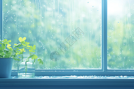 窗台上的雨滴图片