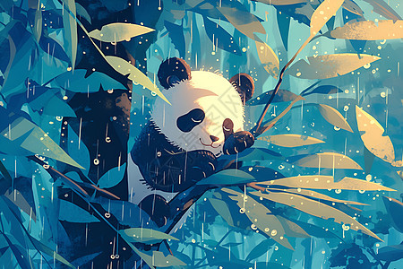 熊猫静享雨中丛林图片