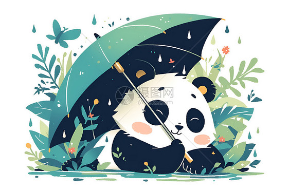 撑雨伞的小熊猫图片