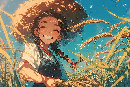 稻田中的小女孩图片