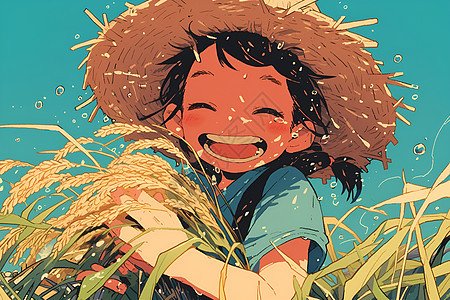 稻田里忙碌的女孩图片