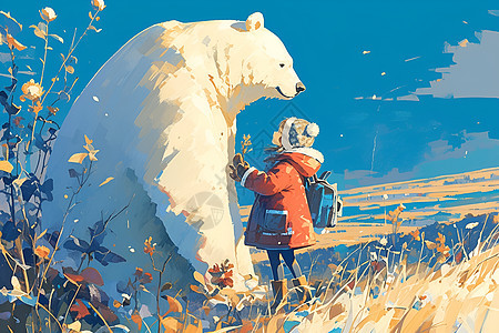 白熊和女孩的友谊图片