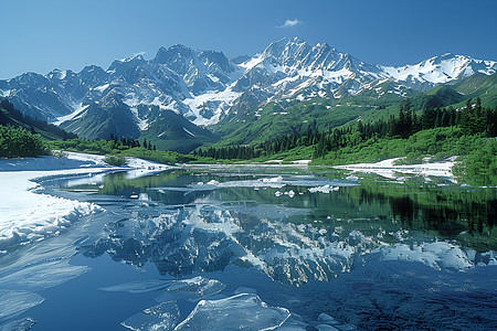 雪山下的冰湖图片