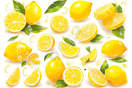 清新柠檬与绿叶图片