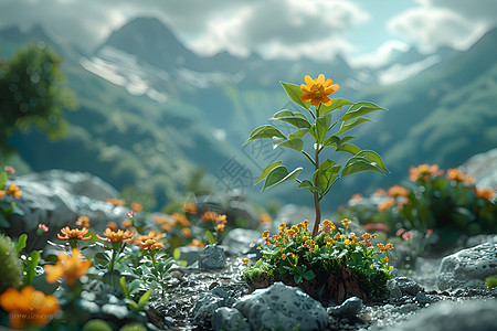 小黄花绽放于山间图片
