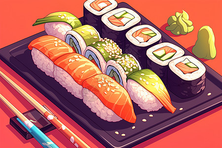五彩缤纷的寿司特写图片