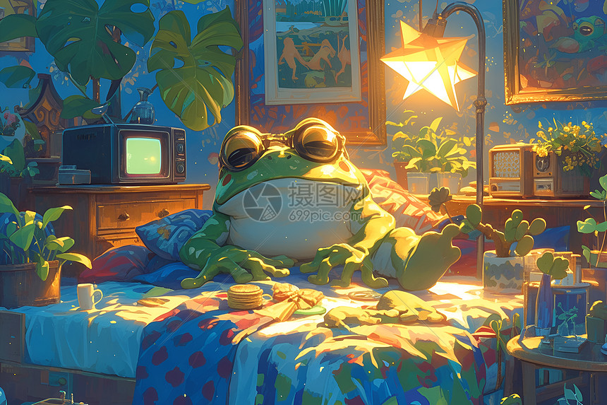 床上的青蛙图片