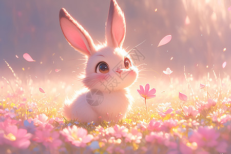梦幻草地的兔子图片