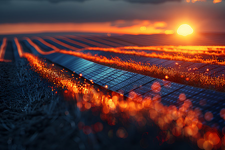 夕阳下的太阳能田园图片