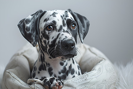 窝里的斑点犬图片