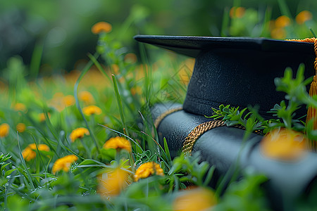 草地上的毕业帽图片