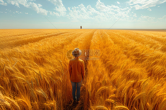 麦田中的农民图片