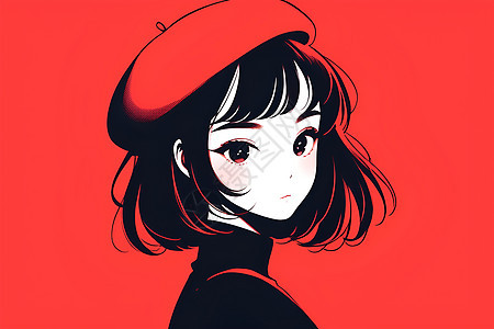 红帽女孩的插画图片