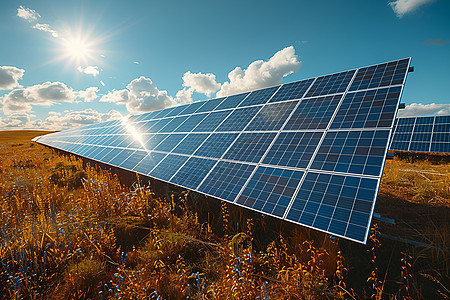 阳光下的高科技农用太阳能板图片