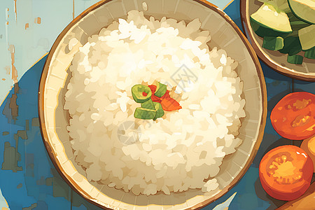 盘子鸡蛋香喷喷的美味大米饭插画