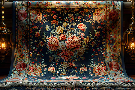 温馨家居绚丽花卉图案的地毯背景