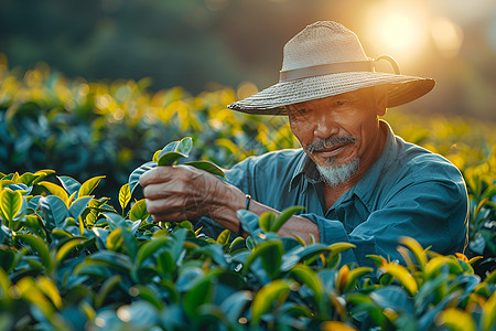 茶园里的老人图片