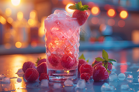 夏日黄昏下的饮料图片