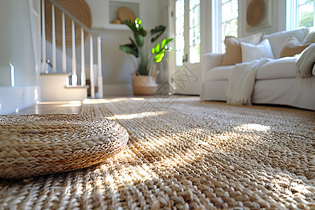 客厅麻绳编织的地毯图片