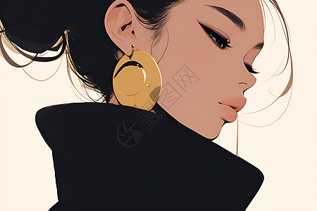 优雅的女孩戴着金色耳环图片