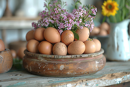 鸡蛋上的鲜花图片