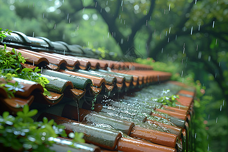 大雨中的屋顶图片