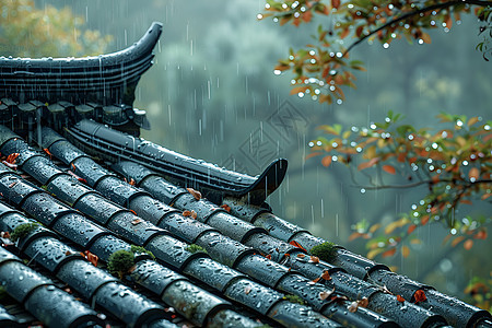 雨中的屋顶图片