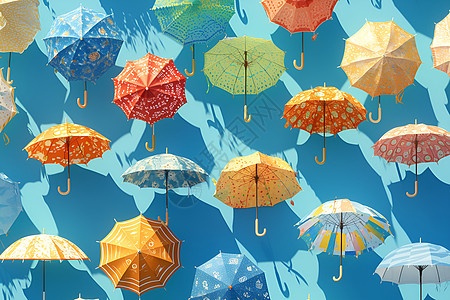 五彩斑斓的一组雨伞图片