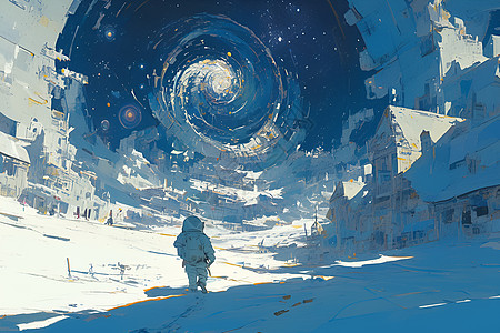 宇航员在冰冷荒芜的城市图片