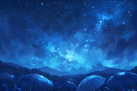 夜空中漂浮的伞高清图片