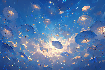 星空下飘动的伞之迷人画面图片
