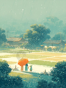 雨伞雨中的行人插画