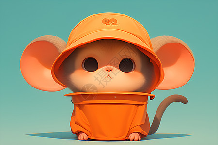 小胖水猴戴着橙色帽子图片