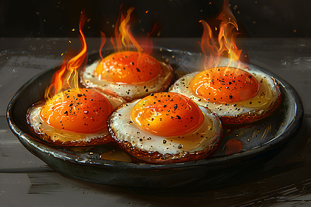 卡通荷包蛋煎蛋铁盘子上的煎蛋背景