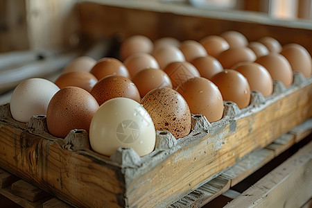 木制蛋托上的鸡蛋图片