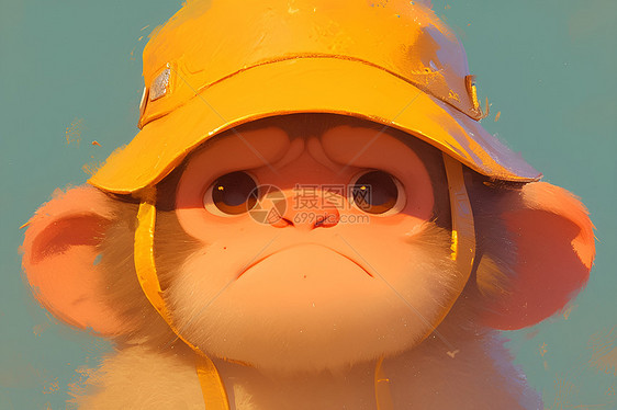 可爱猴子戴着渔夫帽图片